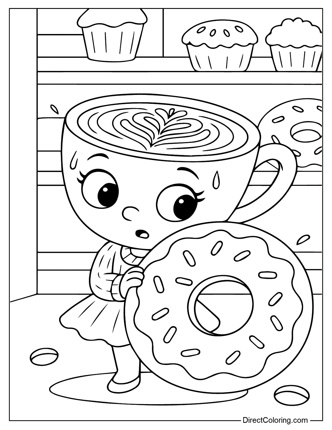 Cappuccina and Donut Coloring Page